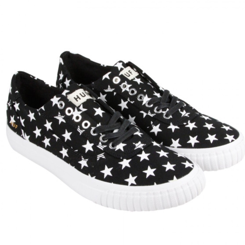 HUF black & White stars canvas lace up shoes men’s size 8 women’s size 9…